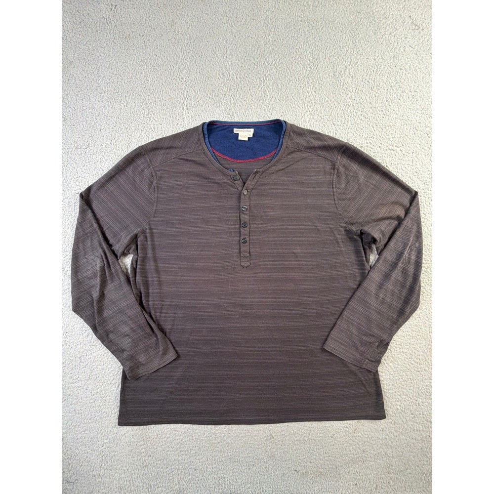 Carbon 2 Cobalt Henley Shirt Mens XL Brown Long Sleeve Slub Knit Casual